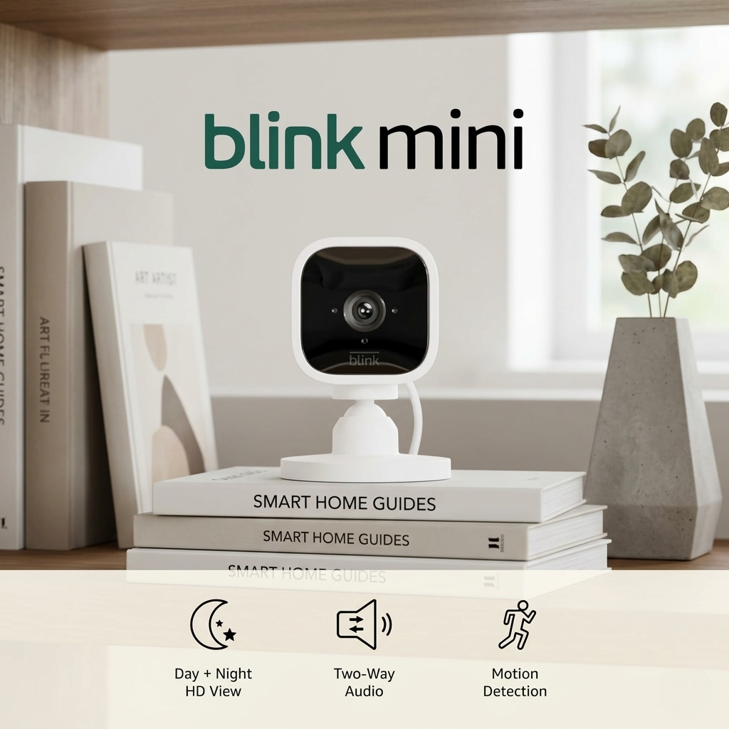 Blink Mini - Compact indoor plug-in smart security camera, 1080p HD video, night vision, motion detection, two-way audio, easy set up, Works with Alexa – 1 camera (White) Visit the Blink Store