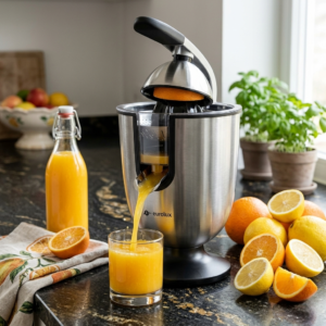 Eurolux Premium Electric Orange Juicer | Stainless Steel Citrus Squeezer With New Ultra-Powerful Motor and Soft Grip Handle for Effortless Juicing, Auto Shutoff, Dishwasher-safe Parts, Pulp Control