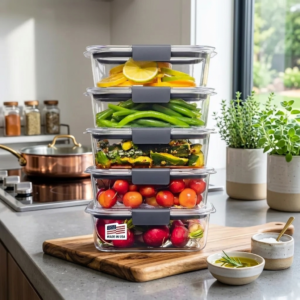 Rubbermaid Brilliance Tritan Plastic Food Storage Containers BPA Free Airtight Lids Ideal for Lunch Meal Prep & Leftovers Set of 5 (3.2 Cup)
