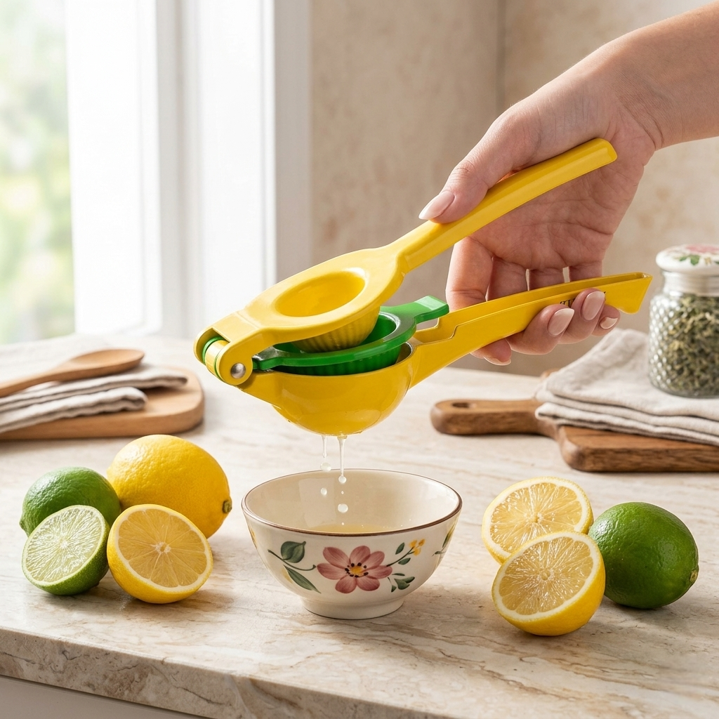 Zulay Kitchen Metal 2-in-1 Lemon Squeezer - Sturdy Max Extraction Hand Juicer Lemon Squeezer Gets Every Last Drop - Easy to Clean Manual Citrus Juicer - Easy-Use Lemon Juicer Squeezer - Yellow/Green